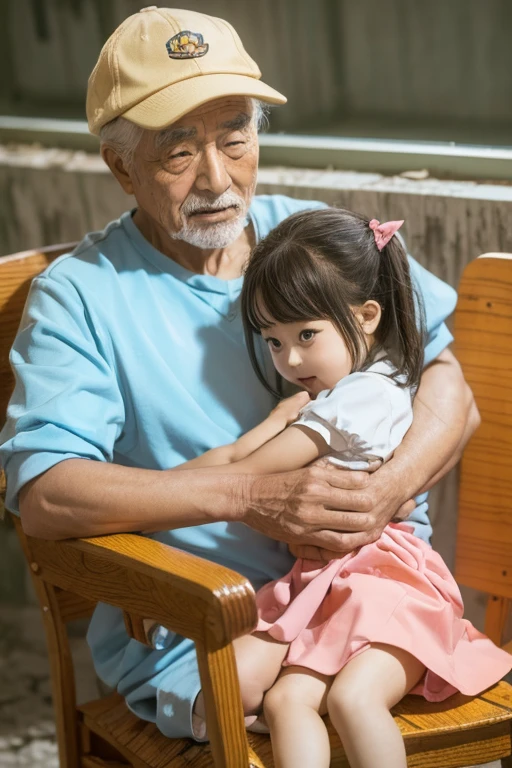 ((男性と女性の画像))、((若い女の子の画像))　孫娘を抱くおじいちゃん