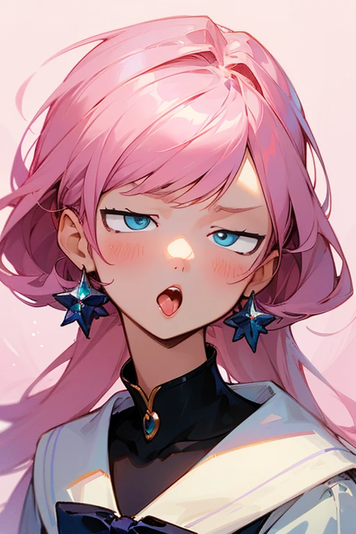 Anime girl with pink hair and a ribbon in her hair, Cute realistic portrait,Drooling、 Gweitz, Magical Girl Portrait, Cute Characters, Cute art style, Anime Moe Art Style, MapleStory character art, cute portrait, Cute Anime Girl Portrait, Small person portrait, artwork in the style of Gweitz, Splash Art Anime 