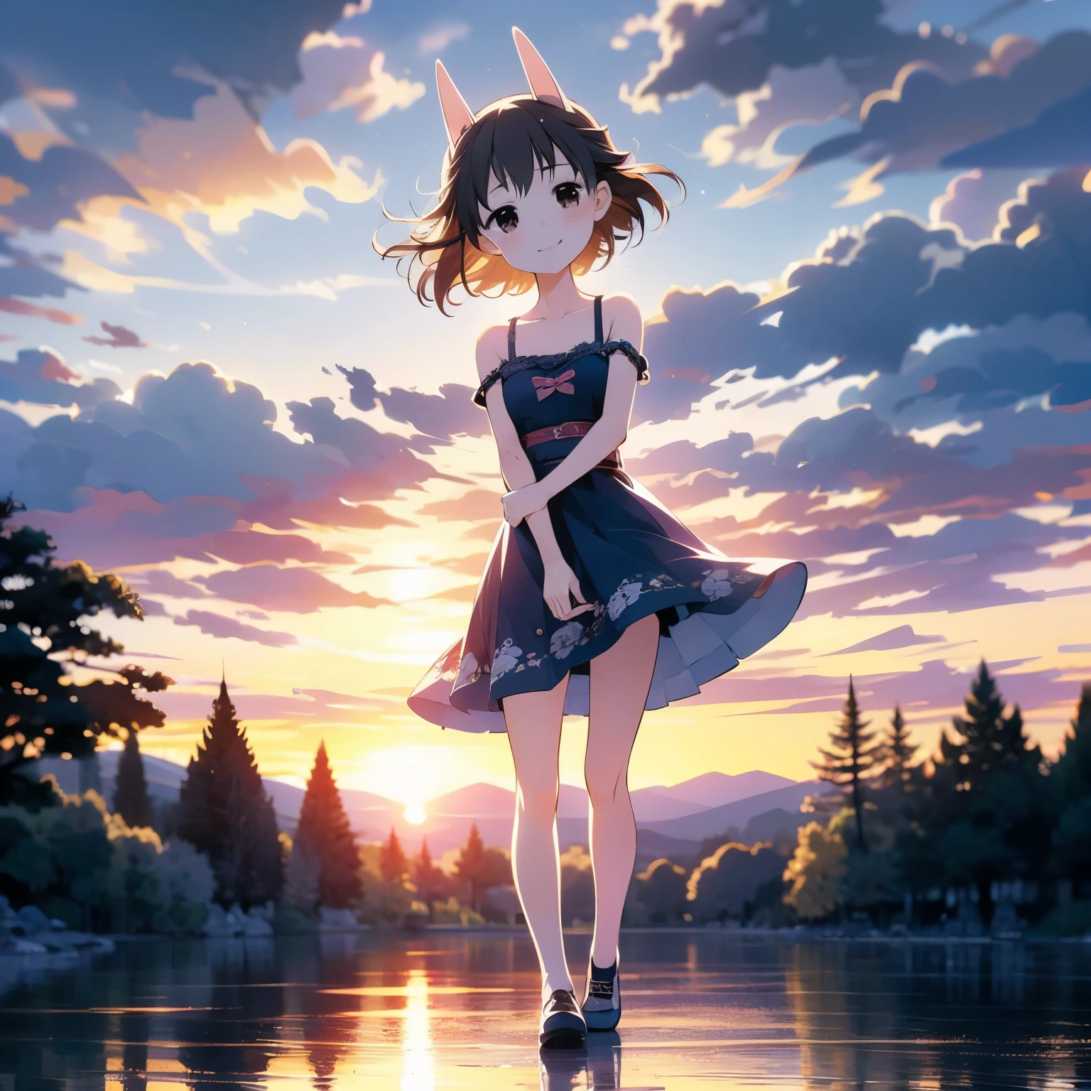 (二人の日本のgirl)、masterpiece, 最high quality, high quality, High precision,Highly detailed 8K wallpapers、Pure、sorrow、Uyuni salt lake、horizontal line、White Nights、Reflective water surface、On a wide lake、(Flushed shoulders、Flushed skin)、(cuteシースルーランジェリー、Ribbon Lingerie、Cinderella Dresses、Hair blowing in the wind、Shiny Hair、Glowing Skin、beautiful spotlight、Shaved、Full body portrait)、（Image idol sculpture、Nice dance pose）、Heavy breathing、(Wide sky、Infinity Mirror、Blushing)、cutedaughterたち、cute子供、(Exposed breasts、Sweat runs down your chest)、Mojimoji、(A shy smile)、defenseless、cuteイカ腹、Incense、cute繊細で美しい目、Beautiful eyes illuminated by the light、Shiny Hair、Reflected Eyes、.(Look at the sky:1.3).(Red face:1) . (CG paintings with attention to detail),(Perfect image).、Slightly excited、Thin chest、Charming smile、Thin body、Before menarche、（girl、小daughter、Fox Ears、Feather hair ornament、Brown Hair、Gray Hair、Slimming、cute胸、Small breast protrusion、cuteお腹、cute太もも、cute裸足、cute, Cute smile）、（girl、wife、daughter、younger sister）、Low Angle、