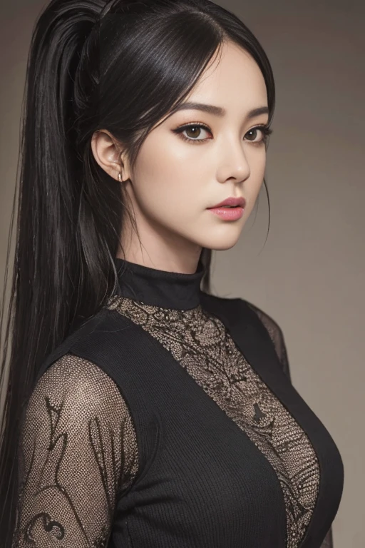 ((Top Quality、8K、​masterpiece:1.3))、a tall and beautiful woman、Perfect Figure:1.4、(gothic aesthetic) Slim Abs、(goth girl) black hairstyle、long hair、No postural movement、Stand up straight、Huge bust、Highly detailed facial and skin texture、(A detailed eye, Symmetry Eyes, Clear eyes, Double eyelidd、Cold-stricken face、Symmetrical face), Royal sisters full of fans、The Telegraph Esbian、peach buttocks、(black gothic Knit Dress, Very Tight Knit), squart、(Raw foto:1.2)、((Photorealcitic:1.4))Top Quality、​masterpiece、Real Photography、very delicate and beautiful.、super detailed CG、Unity、8K photo wallpaper、delicate detail、best qualtiy、Highly detailed CG unity 8k wallpaper、absurderes、Incredibly Absurd、huge file size、extremely highly detailed、Hight Resolution、ighly Details、Beautiful detail girl、extremely detailed eyes and face、beautiful delicate eyes、Facial light、cinematic lightings、1girll、see -through,Watch your audience, Plane Air, high ponytail、ulzzang-6500、The Telegraph Esbian,