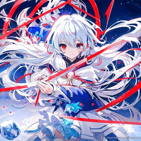 anime girl with long white hair holding a ice sword, ice magic circle, best anime 4k konachan wallpaper, white haired deity, zer...