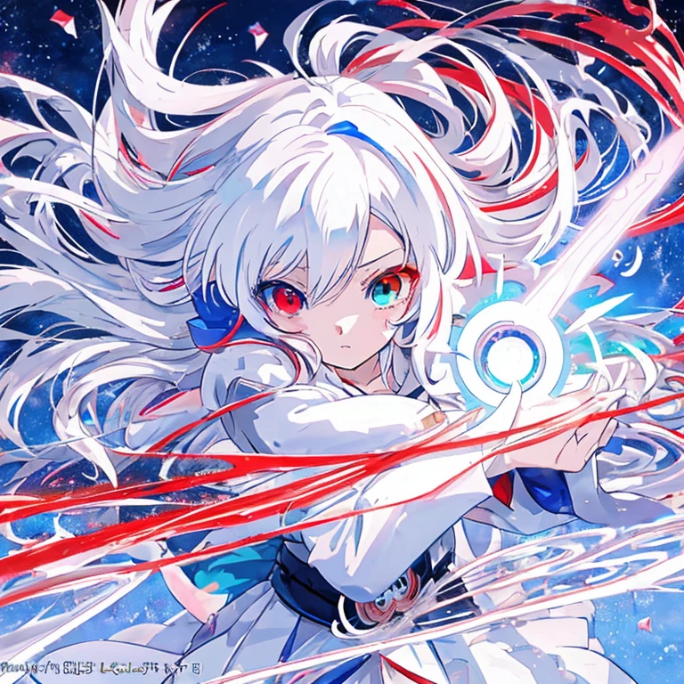 Menina anime com longos cabelos brancos segurando uma espada de gelo, círculo mágico de gelo, melhor papel de parede de anime 4k konachan, cabelos brancos deity, arte zerochan, papel de parede de arte de anime 8k, estilo anime 4k, estilo de arte ufotable, arte chave detalhada do anime, papel de parede de arte de anime 4k, Papel de parede de arte anime 4k, Ryuko Matoi, cabelos brancos, Papel de parede de anime, (((heterochromia, olhos azuis e vermelhos)))