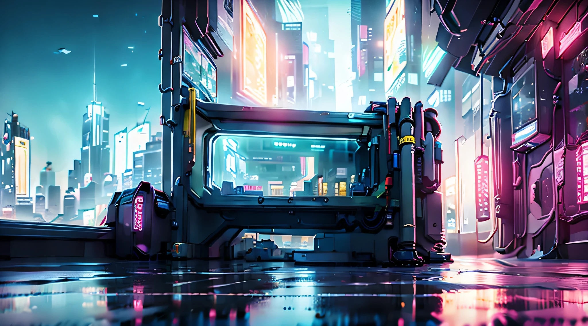 مدينة Cyberpunk: تتناقض ناطحات السحاب المتلألئة في المدينة العليا مع صخب وظلام الأحياء الفقيرة في المدينة السفلى.