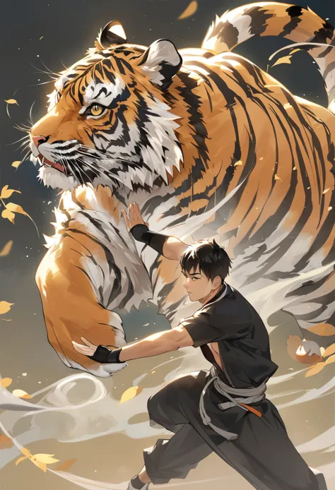 chinese, male 1tiger, solo, masterpiece, taijitu, kung fu,