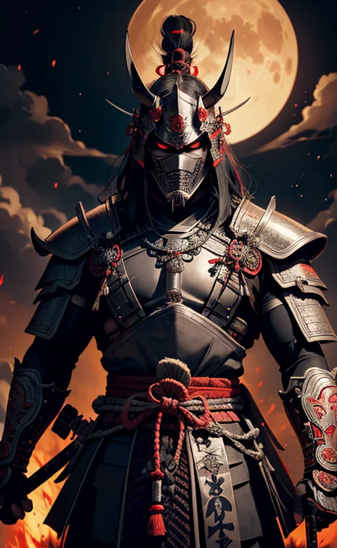 there is a man in armor holding a sword and a demon, demon samurai, demon samurai warrior, samurai with demon mask, black bull s...