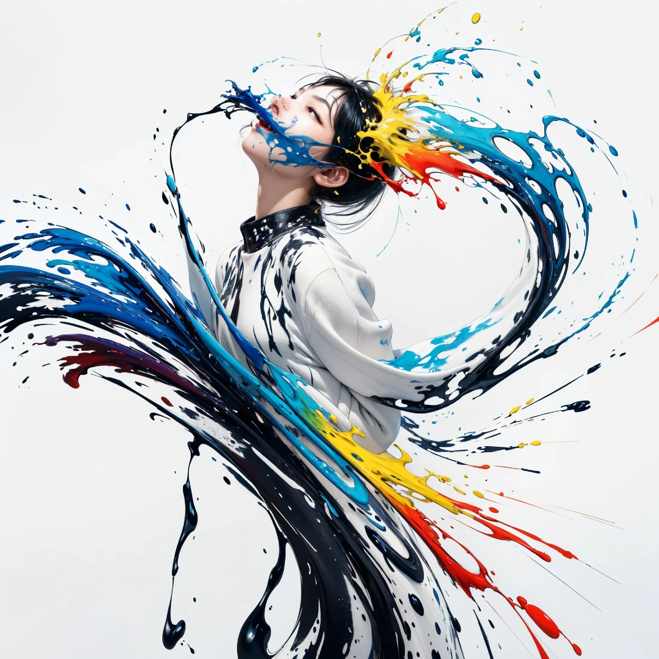 Arafed woman with colorful hair blowing paint in the air SeaArt AI