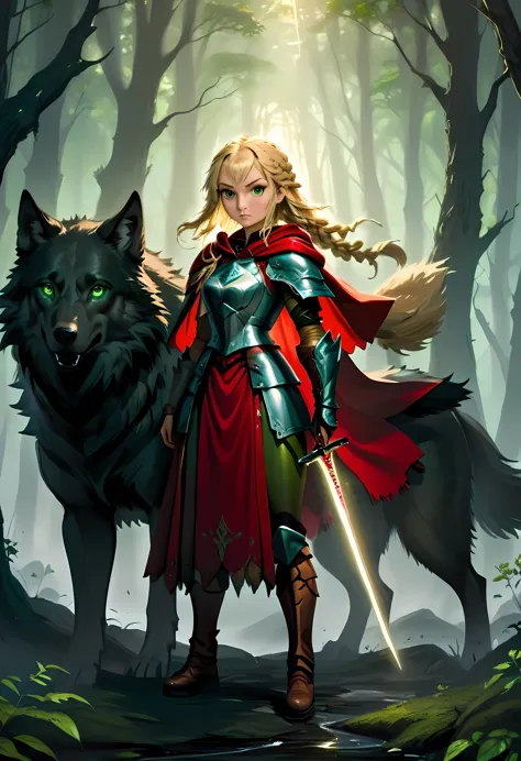 fantasy art, rpg art, dark fantasy art, ultra wide shot, raw, photorealistic, a picture of female human ranger and her wolf pet,...