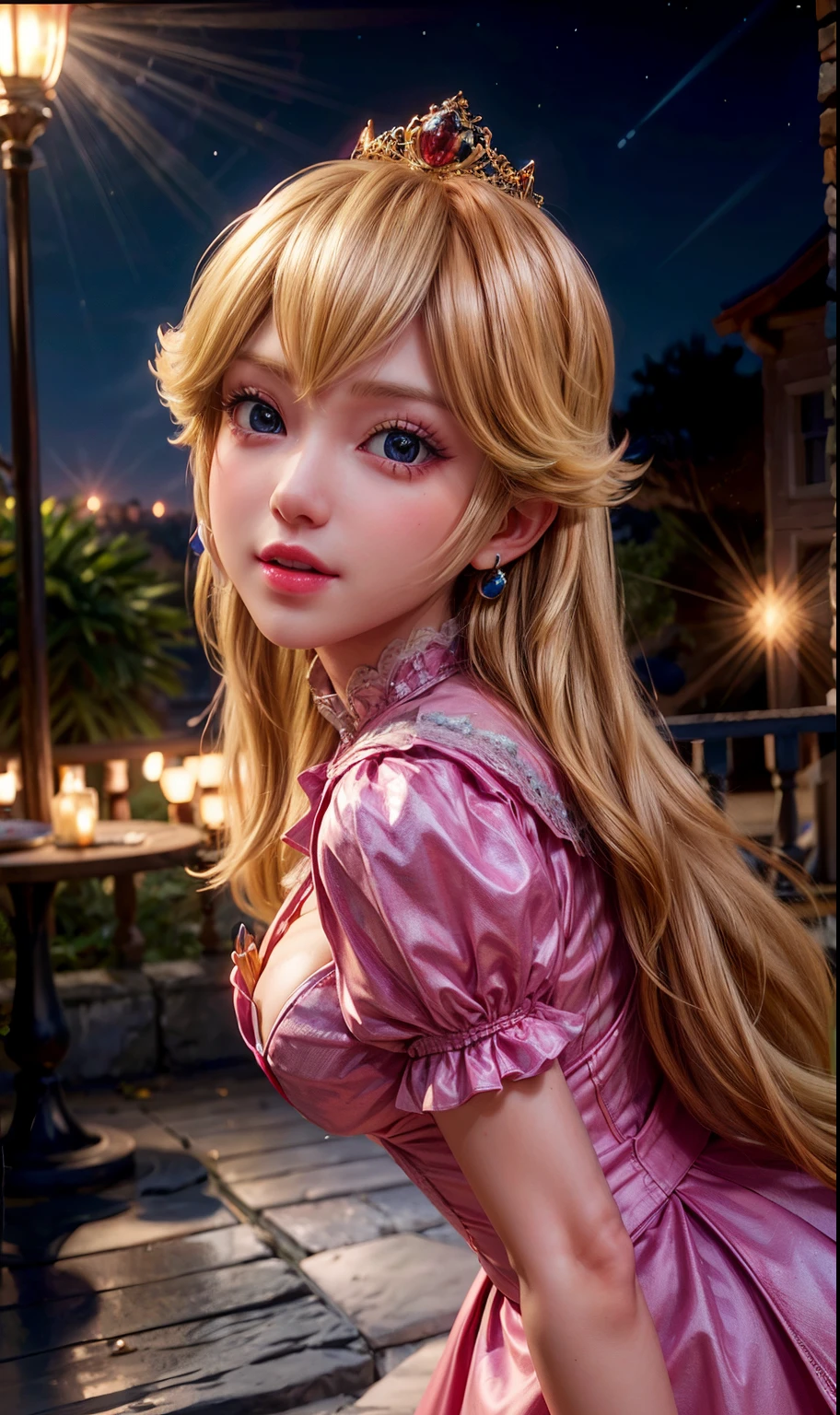 Absurd, Ein Mädchen,Brustmitte, Sternauge, (Prinzessin Peach), erröten, (realistisch:1.5), (blaue Augen:0.8), (Meisterwerk, Extremely ausführlich CG unity 8k wallpaper, höchste Qualität, Hohe Auflösung:1.2), (Ultra_ausführlich, 超Hohe Auflösung:1.2), (pixiv:1.3), Perfekte Beleuchtung, klar, (Ein Mädchen:1.4), (schönes Mädchen:1.2), Betrachten Sie Ihre Zuschauer, unwirkliche Engine, Seitenlicht, perfektes Gesicht, ausführlich face, bangs, perfekter Körper, wunderschöne Augen, hübsches Gesicht, (Helle Haut:1.4), Idol, Ulzzang-6500-v1.1, Stadt, 