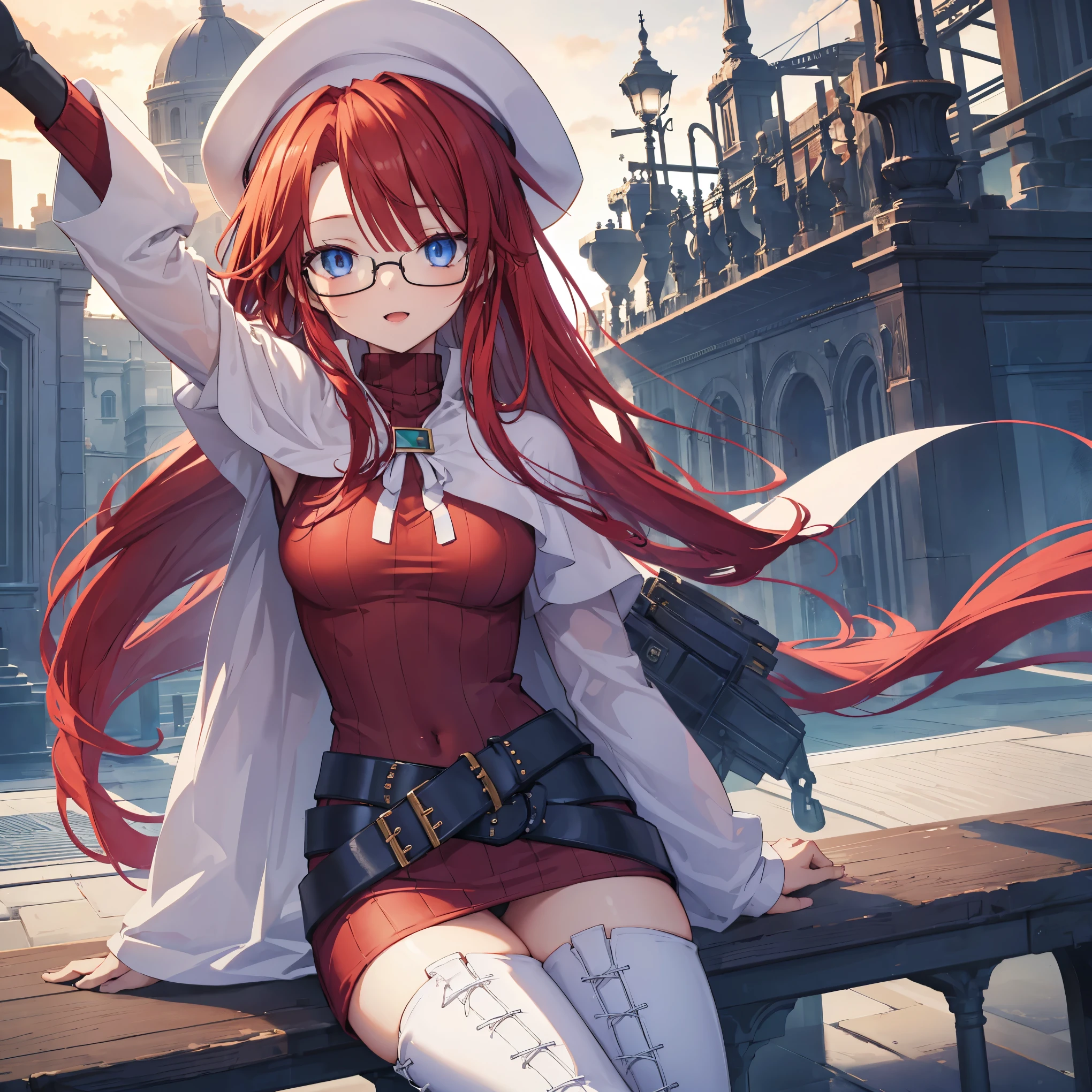 pov,nsfw,summonnightaty, aty, (young:1.3),long hair, blue eyes, red hair, beret, hat, glasses,
BREAK long hair, thighhighs, hat, dress, boots, glasses, belt, cape, sweater, zettai ryouiki, beret, thigh boots, white footwear, ribbed sweater, loose belt,solo,
BREAK outdoors, fantasy,on_a_ship,
BREAK (masterpiece:1.2), best quality, high resolution, unity 8k wallpaper, (illustration:0.8), (beautiful detailed eyes:1.6), extremely detailed face, perfect lighting, extremely detailed CG, (perfect hands, perfect anatomy),covered_nipples,covered_navel,light_smile ,(half_eyes:1.4),sword,armpit,sleepy,dynamic_sitting,barrel,red_sweater,apart_legs,magical_effect,focus_breasts,spread_legs,black_panties,light_open_mouth,solo