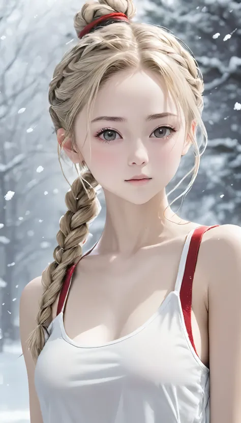 Realistic portraits、Perfect Anatomy、Young European Woman、Grey blonde girl、Loosely tied braids、Very realistic face、Ultimate beaut...