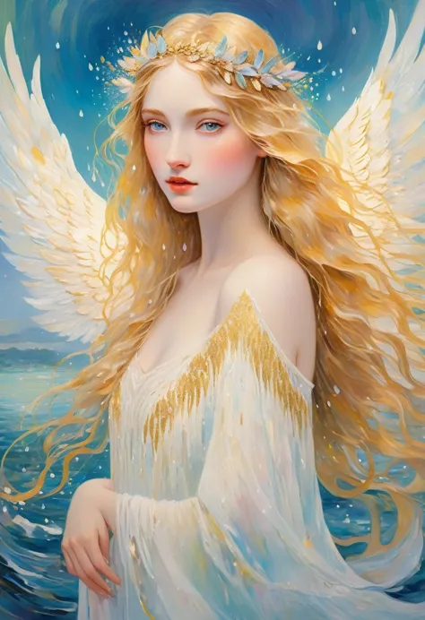 "(best quality,ultra-detailed),water element angel from lake,beautiful detailed eyes,beautiful detailed lips,flowing white dress...