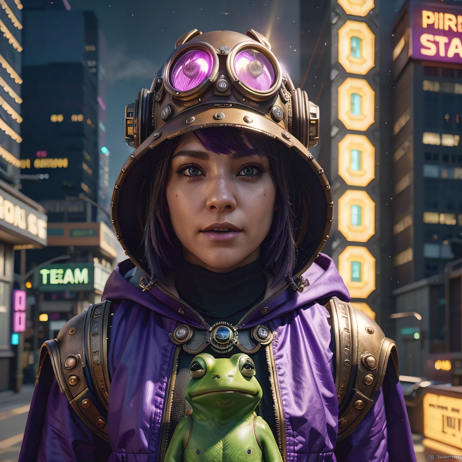 there is a (((steam punk))) frog with purple eyes and a purple cape, kermit the frog as thanos, cyberpunk frog, fantasy style 8 k octane render, super detailed render, small character. unreal engine 5, hyperdetailed fantasy character, unreal 5 engine highlly render, rendered in redshift, hq 4k wallpaper, sci-fi lizard alien, unreal 5 render, alien frog,Green frog，Eyes are purple，Draped in a purple cloak, Kermit the Frog as Thanos, cyberpunk frog, fantasy style 8 k octane render, Ultra-detailed rendering, Personagem pequeno. Unreal Engine 5, Super detailed fantasy characters, Unreal Engine 5 Highly Rendered, Redshift rendering, HD 4K Wallpaper, Sci-fi lizard alien, Unreal 5 Rendering, alien frog,Close ups of robots with lights on their heads, online steampunk 8 k 3 D, 3 D render Beppur , 8 K fine digital art, fantasy style 8 k octane rendering, small characters Unreal Engine 5, Buppur Octane rendering, 3 D rendering digital art, (Octane rendering) fantasy style, 8 k solar punk wallpaper，Close-up of a robot with a light on its head, cyber steampunk 8 k 3 d, 3 d render Bepple, 4K Detailed Digital Art, Fantasy style 8 k Octane Rendering, Personagem pequeno. Unreal Engine 5, Bepple. Octane Rendering, 3d rendering digital art, (one) Fantasy style, 4k solar punk wallpaperone