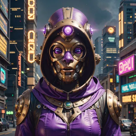 there is a (((steam punk))) frog with purple eyes and a purple cape, kermit the frog as thanos, cyberpunk frog, fantasy style 8 ...