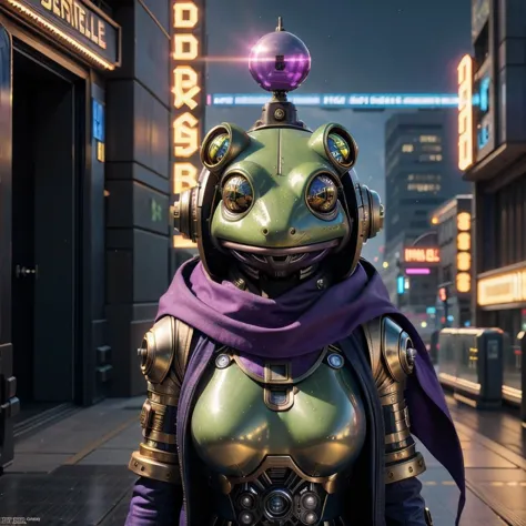 idol stage idol stage there is a (((steam punk))) frog with purple eyes and a purple cape, kermit the frog as thanos, cyberpunk ...