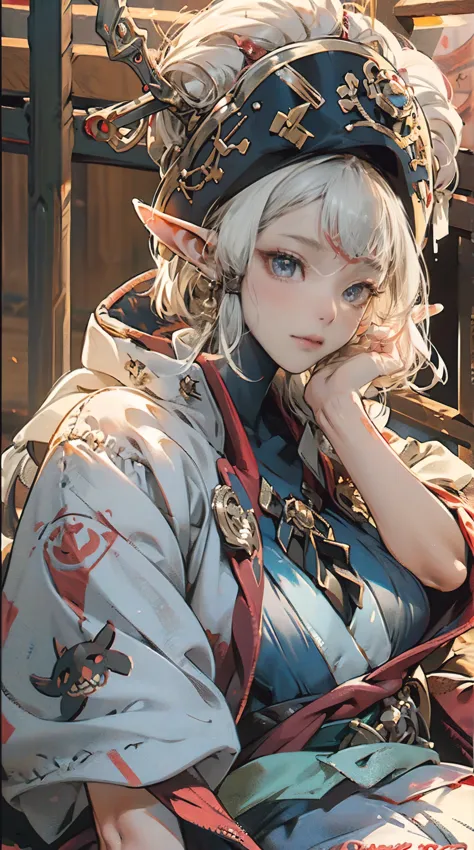 paya, a beautiful Extremely cute elf race face, 1girl, insanely detailed face and eyes, Perfect lips, pirate captain, Sunshine, ...