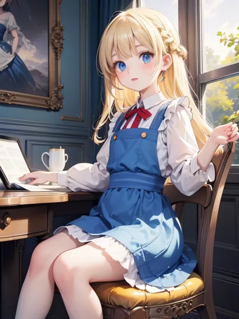 (8k, highest quality, tabletop:1.2)、artwork, figure, wide angle, ultra-high resolution、alice in wonderland, one 12-year-old girl...