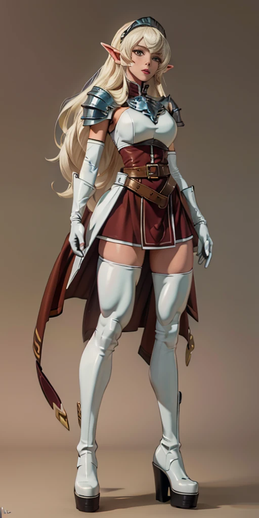 masterpiece, best quality, high quality, white SKIN elf, long hair, white hair, yellow eyes, full body, def_effie, blue breastplate, white skin, looking at viewer, shiny, armor, thigh highs, high boots, shoulder armor, faulds, poleyn, gloves, gauntlets