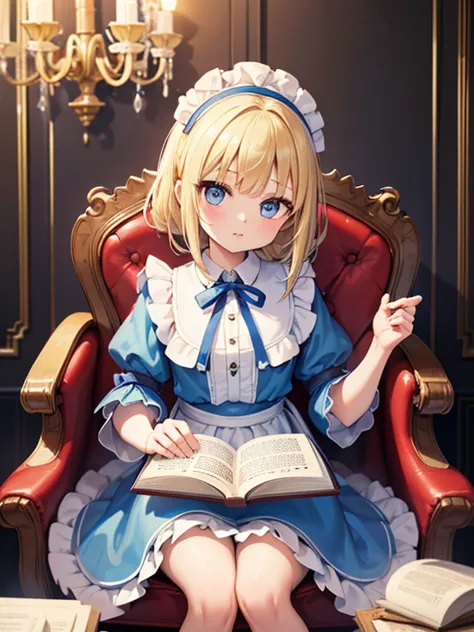 (8k, highest quality, Tabletop:1.2)、Ultra-high resolution、Alice in Wonderland, One 12-year-old girl, Detailed face、blue eyes, Bl...