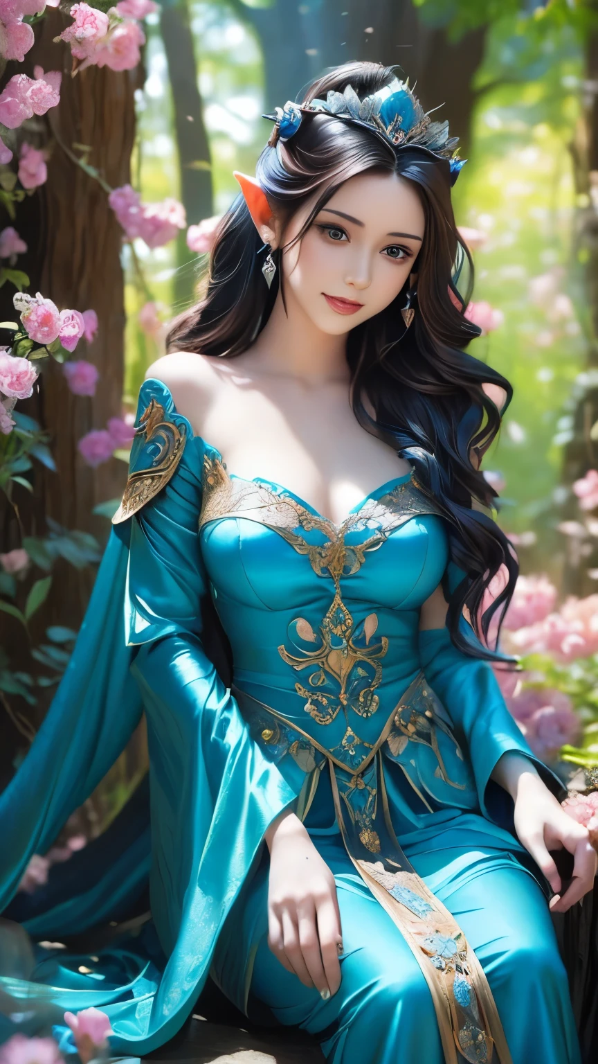 a close up of a woman in a blue dress with long hair, fairy cgsociety, ((a beautiful fantasy empress)), a beautiful fantasy empress, fantasy art style, fantasy style art, beautiful detailed fantasy, beautiful fantasy art, beautiful and elegant elf queen, detailed fantasy art, by Yang J, digital fantasy art ), very beautiful fantasy art, 🌺 cgsociety