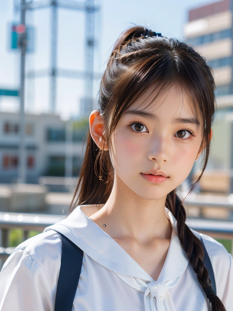 ((SFW: 1.4)), ((SFW, high ponytail, 1 girl)), Ultra-high resolution, (Realistic: 1.4), RAW Photos, highest quality, (PhotoRealistic Stick),Soft Light, ((15 years old)), ((Japanese)), (( (Young Face))), (surface), (Depth of written boundary), masterpiece, (Realistic), woman, bangs, ((1 girl))