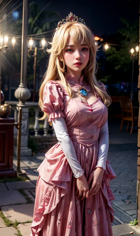 Absurd, One girl,Mid-chest, Star Eye, (Princess Peach), blush, (Realistic:1.5), (blue eyes:0.8), (masterpiece, Extremely detaile...