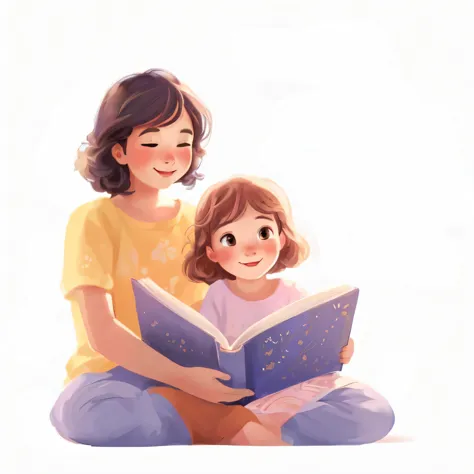 There is a woman reading a book with a, children Book Illustrations, kids Book Illustrations, cute storyBook Illustrations, chil...