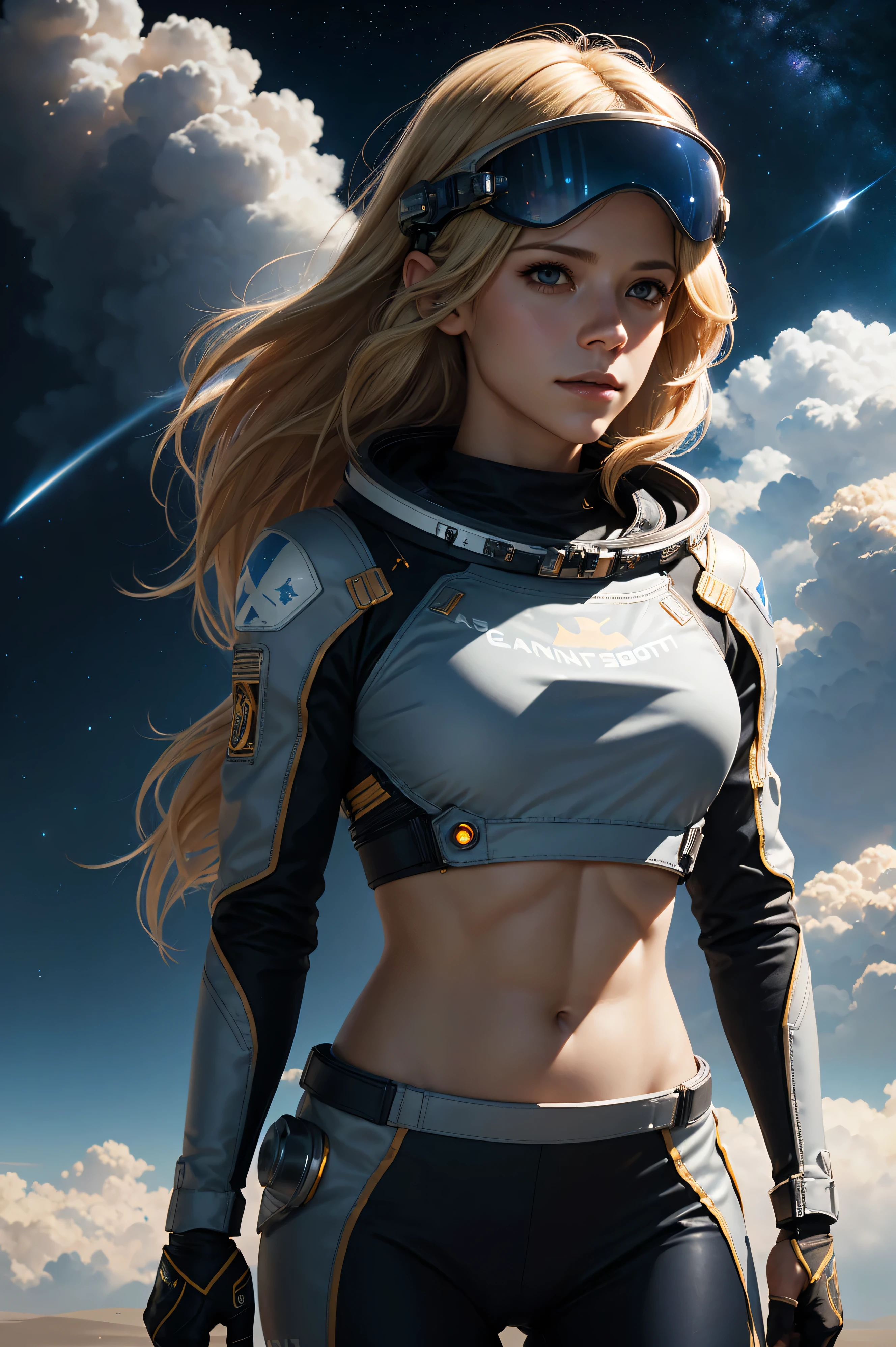 A woman in a space suit standing in front of a planet - SeaArt AI