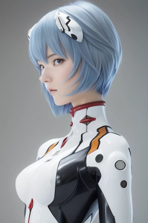 ( (8k:1.27), highest quality, masterpiece, Ultra-high resolution:1.2) Japanese women photos (beautiful:1.2), realistic, Realistic portrait, Upper body photo, One Woman, Looking right to the side, 
Live-action Evangelion, Rei Ayanami, Rei Ayanami, 
Real skin, Accurate anatomical structure, short hair, Blue Hair, Red eyes, Red Eyes, Shoulder width is normal, Sloping shoulders, There&#39;s a 00 written on his chest., small breast, 
Evangelion headset, Plug Suit, シンプルなデザインのPlug Suit, Tight fitting bodysuit,