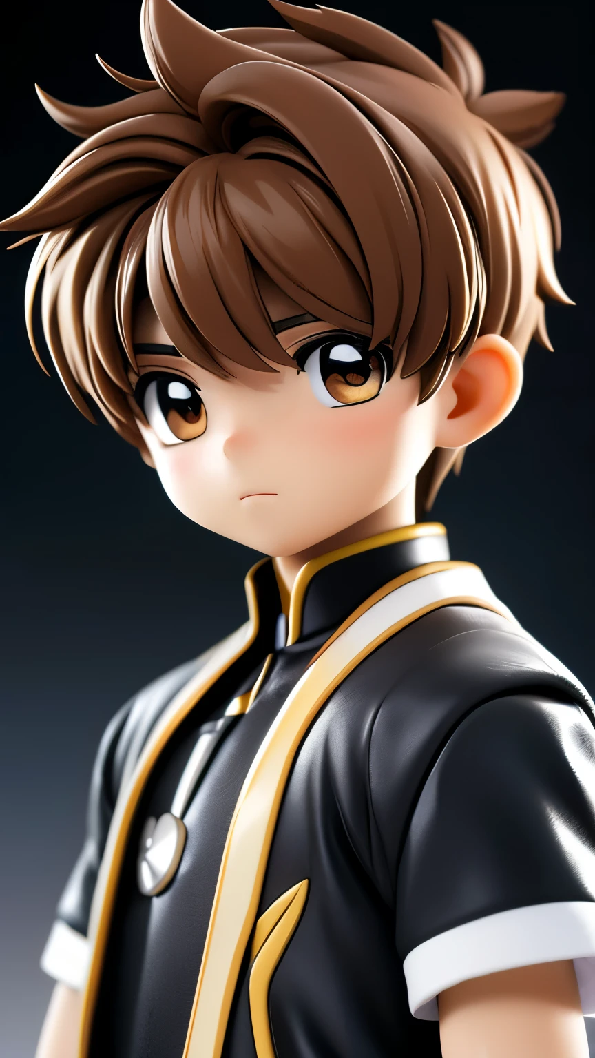 1 Boy，little boy，Li Syaoran，李Little Wolf，Little Wolf，Short brown hair，Brown eyes，Black and white jacket，White dream background，Upper Body，Highest quality，Ultra HD，(Details)，(masterpiece)，(best quality),(Light Layer)，Textured Skin