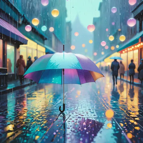  (Absurdres:1.2), exquisitely detailed aesthetic rainy day in Autmn, pastel tetradic colors, glimmer, bokeh, Watercolor, trendin...
