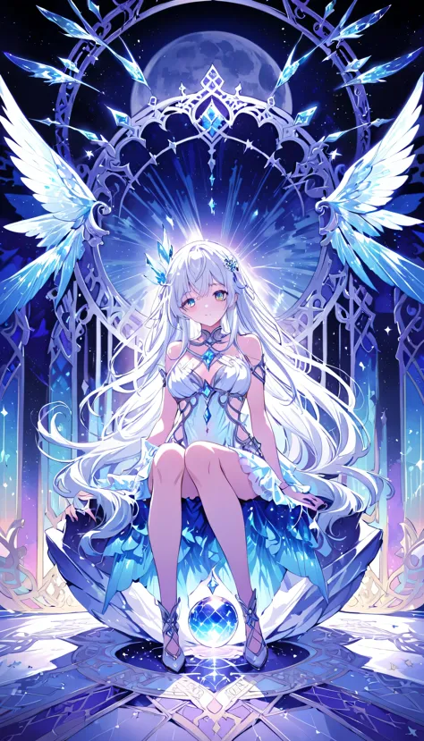 high resolution,moon goddess,artemis,silver hair,long hair,goddess outfit, bright colors, dreamy atmosphere, captivating eyes, m...