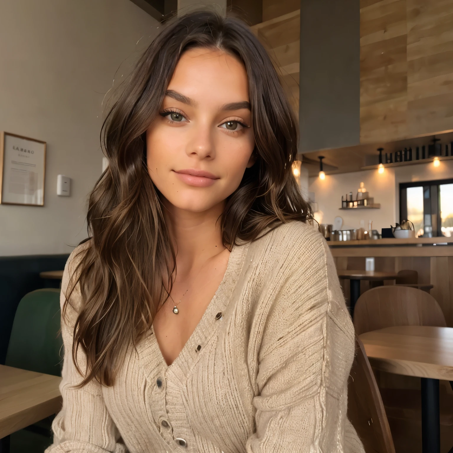 Una mujer sentada en una mesa con un plato de comida - SeaArt AI