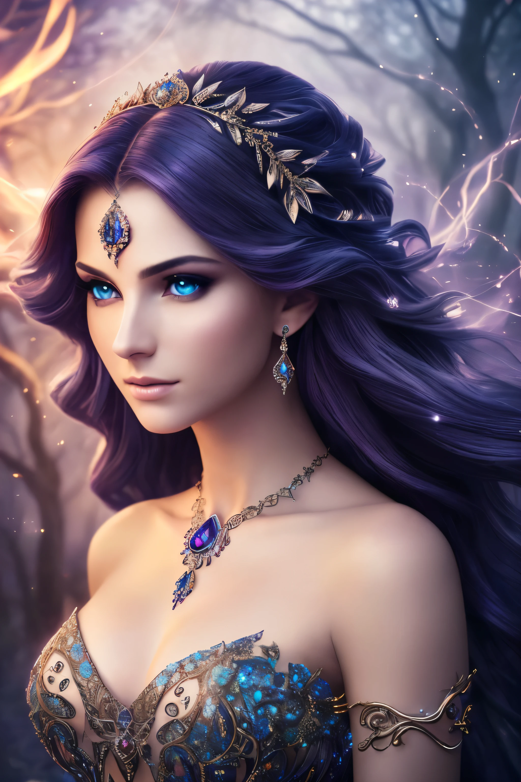 (best quality,4k,8k,highres,masterpiece:1.2), ultra-detailed, (realistic,photorealistic,photo-realistic:1.37), HDR, UHD, studio lighting, extreme detail description, professional, vivid colors, bokeh, sorceress, scarlet hair, piercing blue eyes, mysterious aura, flowing gown, enchanting look, swirling magical energy, ancient symbols, mystical atmosphere, spellbinding gaze, ethereal beauty, magical powers, dark background, luminous skin, intense focus, bewitching charm, intricate jewelry, elegant posture, captivating spell, immersive world, fantastical elements, enchantment, mythical creature, mesmerizing presence