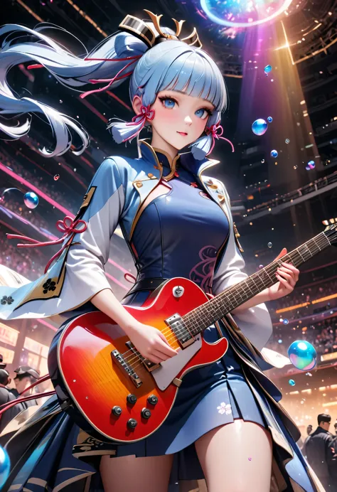 (masterpiece), (best quality), (super detailed),(lifelike：1.37), (an idol playing electric guitar on stage), 3d,(face painting:0...