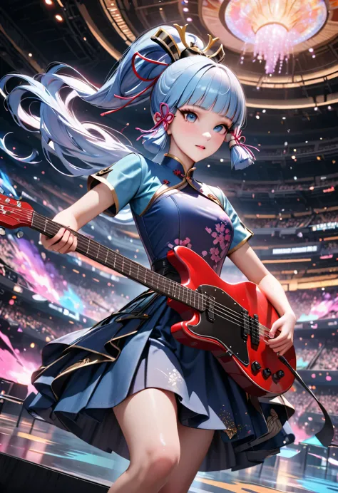 (masterpiece), (best quality), (super detailed),(lifelike：1.37), (an idol playing electric guitar on stage), 3d,(face painting:0...