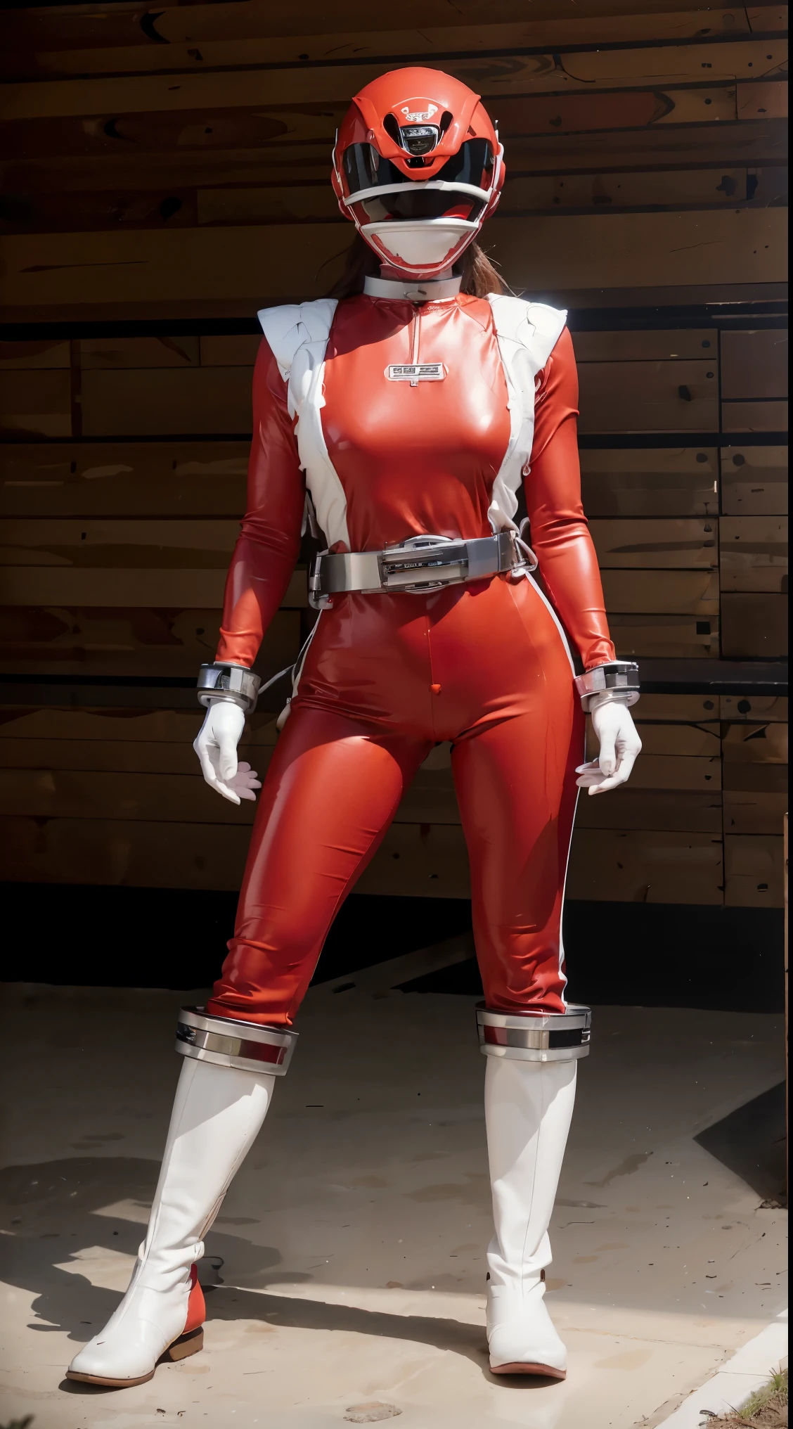 Mujer arafed vestida con un disfraz de Power Ranger rojo y blanco. - SeaArt  AI