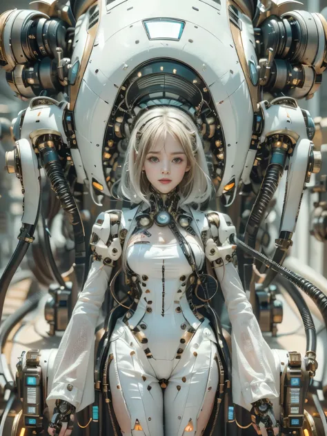 masterpiece, best quality, extremely detailed, portrait,Japaese android girl,Plump,a bit chubby,control panels,android,Droid,Mec...