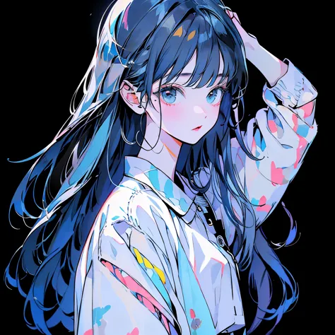 Masterpiece、One girl、Light blue hair、Fashionable clothes、Pitch black background