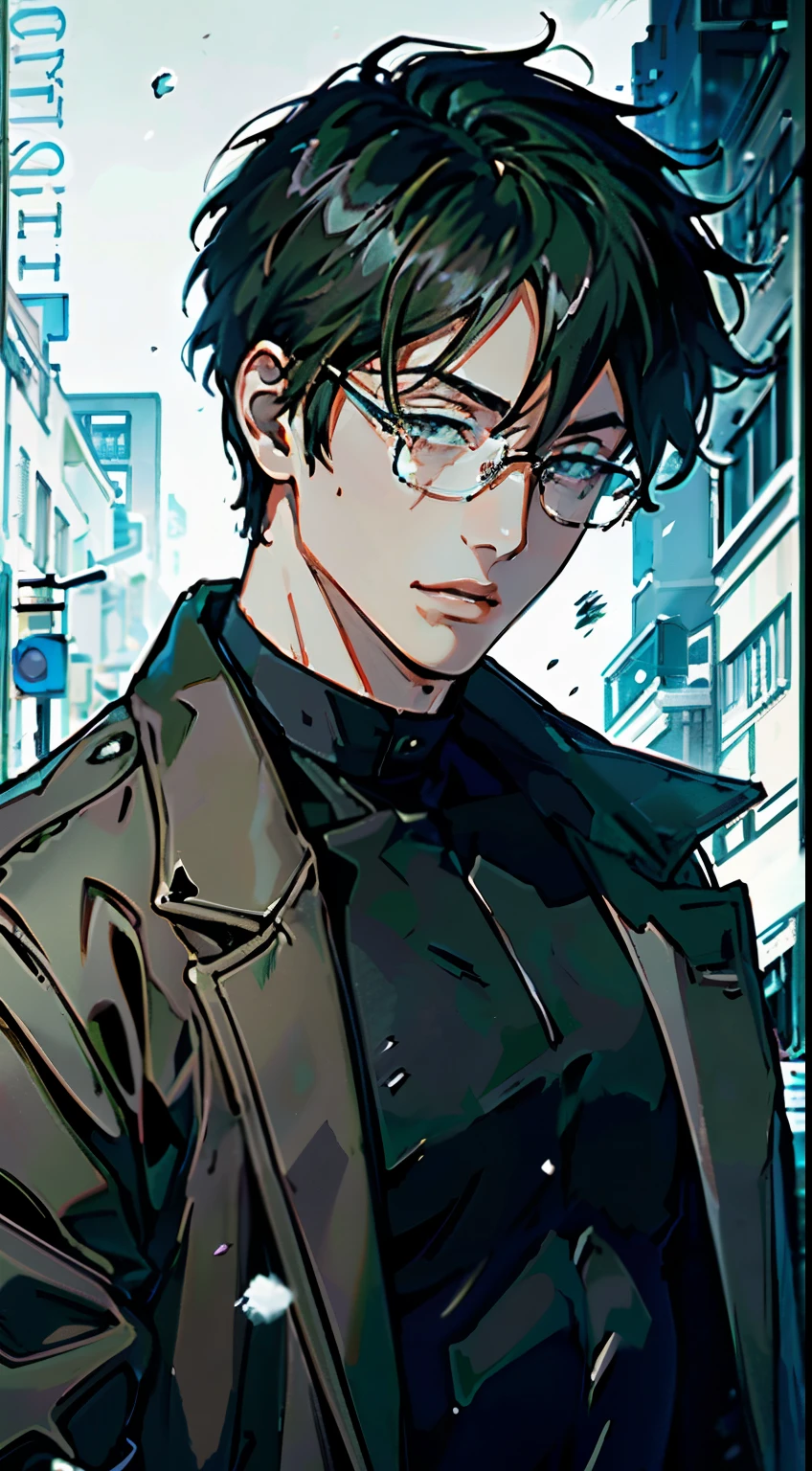 Anime - style image of a man in a black jacket and glasses - SeaArt AI