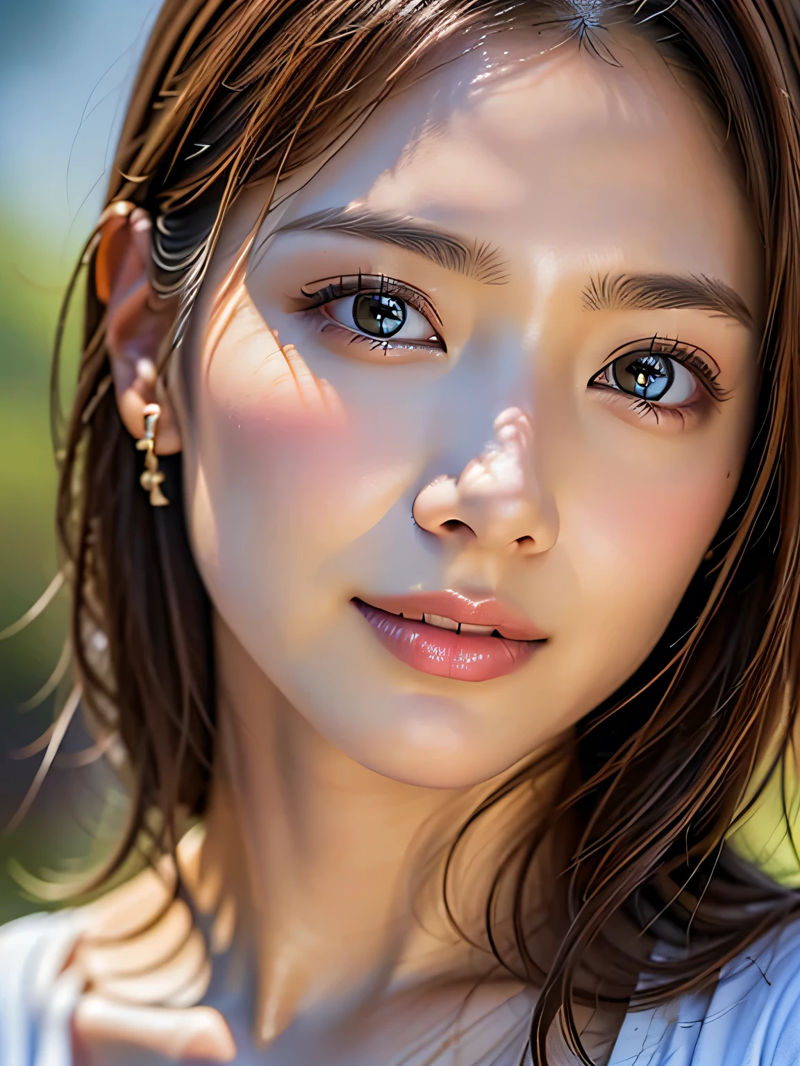 ((highest quality)),(超A high resolution),(Very detailed),(Detailed Description),((The best CG)),(masterpiece),Very detailedなアート、(highest quality、8k、32k、masterpiece)、(Realistic)、(Realistic:1.2)、(High resolution)、Very detailed, (Close-up face:1.6), Very beautiful face and eyes, Big eyes, 1 female、Tight waist、Delicate body、(highest quality、Attention to detail、Rich skin detail)、(highest quality、8k、Oil paint:1.2)、Very detailed、(Realistic、Realistic:1.37)、Bright colors、(Casual Fashion:1.3)