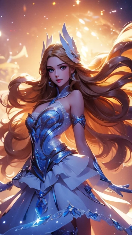 Hermosa Odette de Mobile legends, hermosa cara, dulce sonrisa, persona mas bonita, Estando solo, cuerpo perfecto, fondo del palacio celestial, vista frontal, Ella mira a la cámara, anatomía perfecta, hermoso paisaje, Imagen UHD, Fondo de pantalla 4K, Fotorrealista de mejor calidad