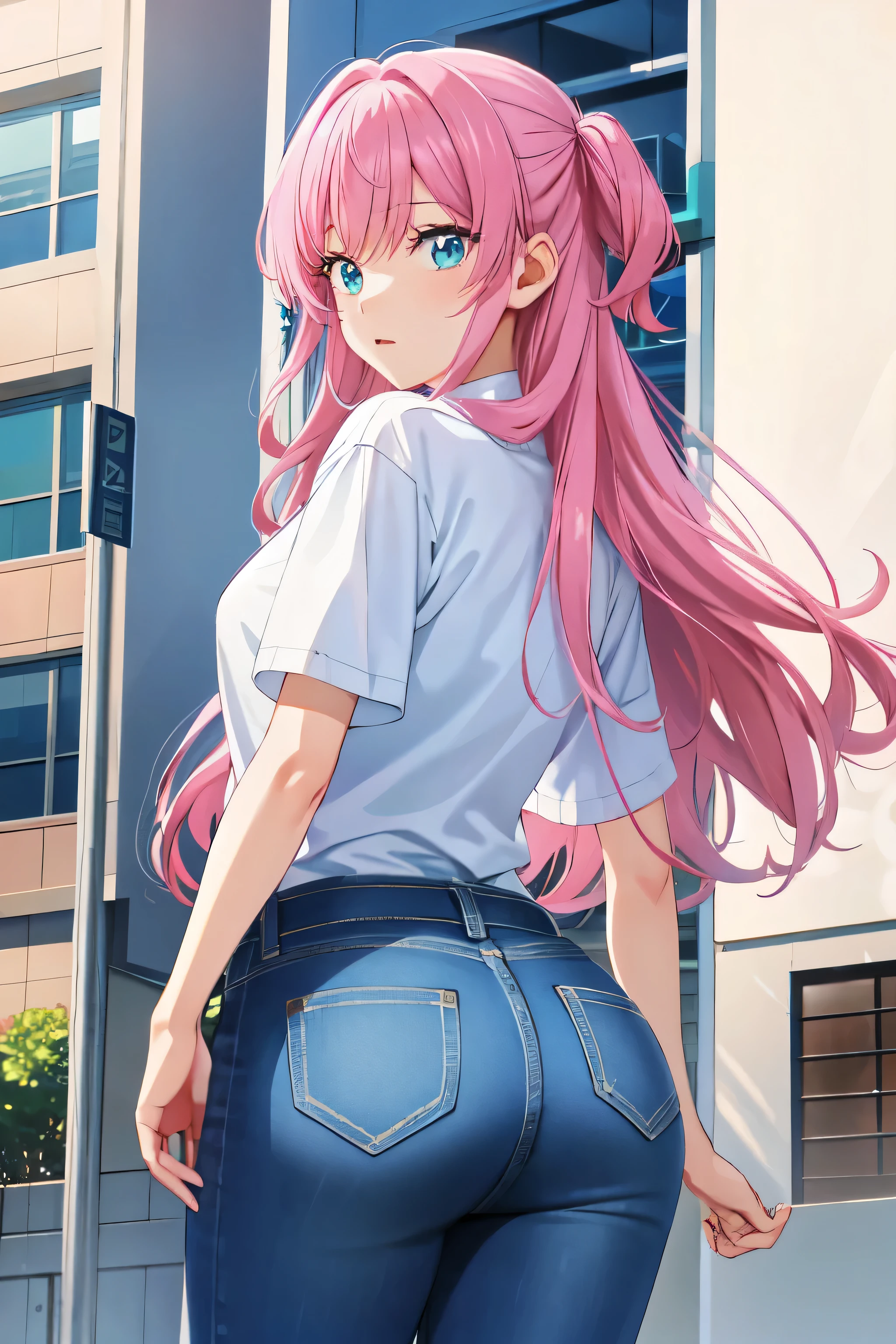 Akari watanabe, long hair, solo, pink hair, blue eyes, looking at viewer -  SeaArt AI