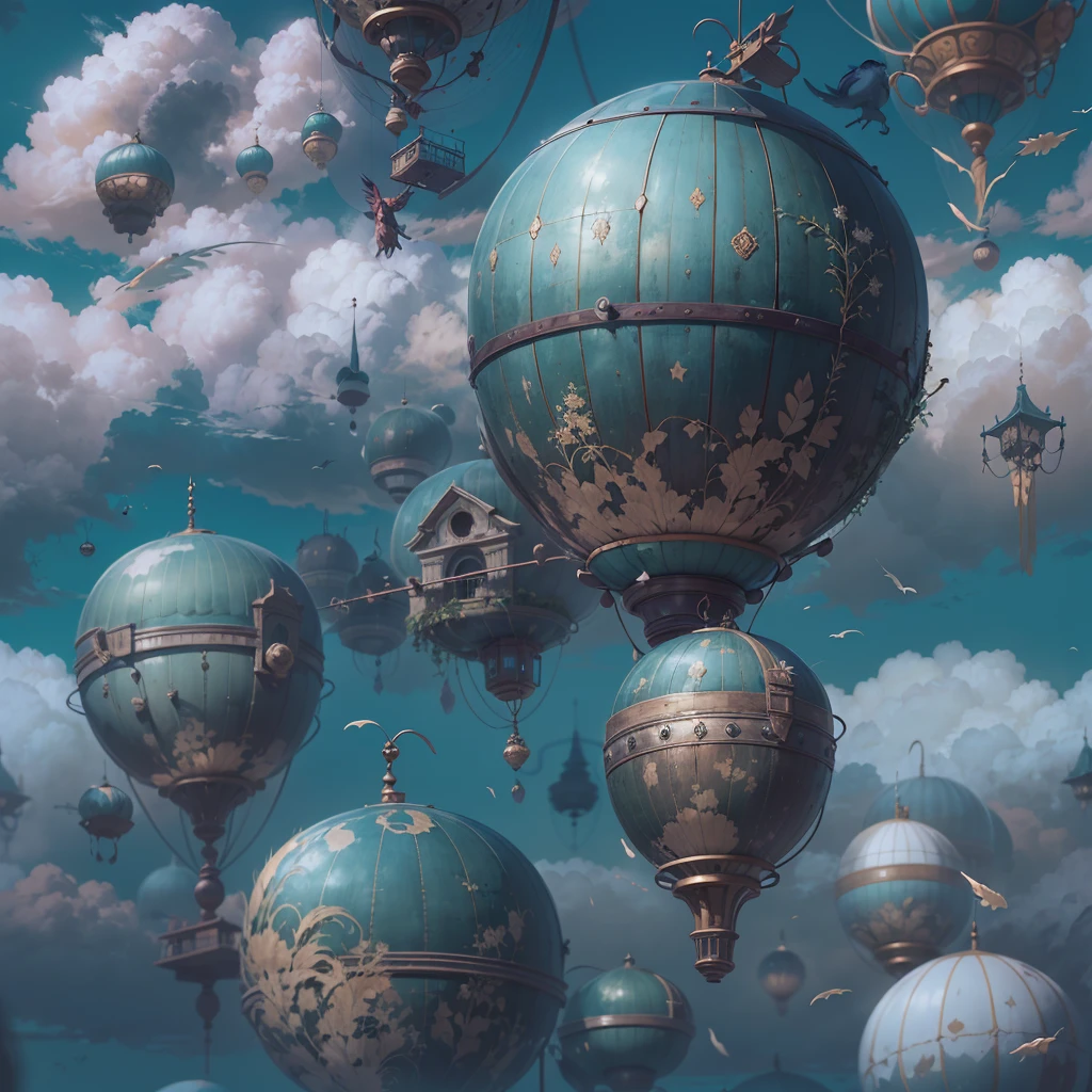 beste Qualität,4k,8k,hohe Auflösung,chef-d&#39;Kunstwerk:1.2,ultra-detailliert,Realistisch:1.37 Heißluftballons,HP.Im Stil von Lovecraft,über der geheimnisvollen Wolkenlandschaft,verdunkelter Himmel,Bedrohliche Atmosphäre,Störende Wolken,Alte Schrift, seltsames Leuchten auf dem Ballon,kunstvolle Skulpturen,schreckliche Tentakel,seltsame Symbole Bedeutung von&#39;seltsame Skala,taille imposante,Architektur d&#39;un autre monde,bröckelnde Ruinen, ätherische Lichtstrahlen,fahles Mondlicht,lueur subtile,Schatten und Reflexionen,Eindringliche Schatten, tiefere Blau- und Lilatöne,nüchterne Farbpalette,gelegentliche Ausbrüche leuchtender Farben, Eindruck von Bewegung,Nebelwirbel,sanft wiegende Bäume,isolierte schwimmende Trümmer,Entschuldigung,Vergessene,ruhig, aber verstörend,übernatürlich,Gruselige Atmosphäre