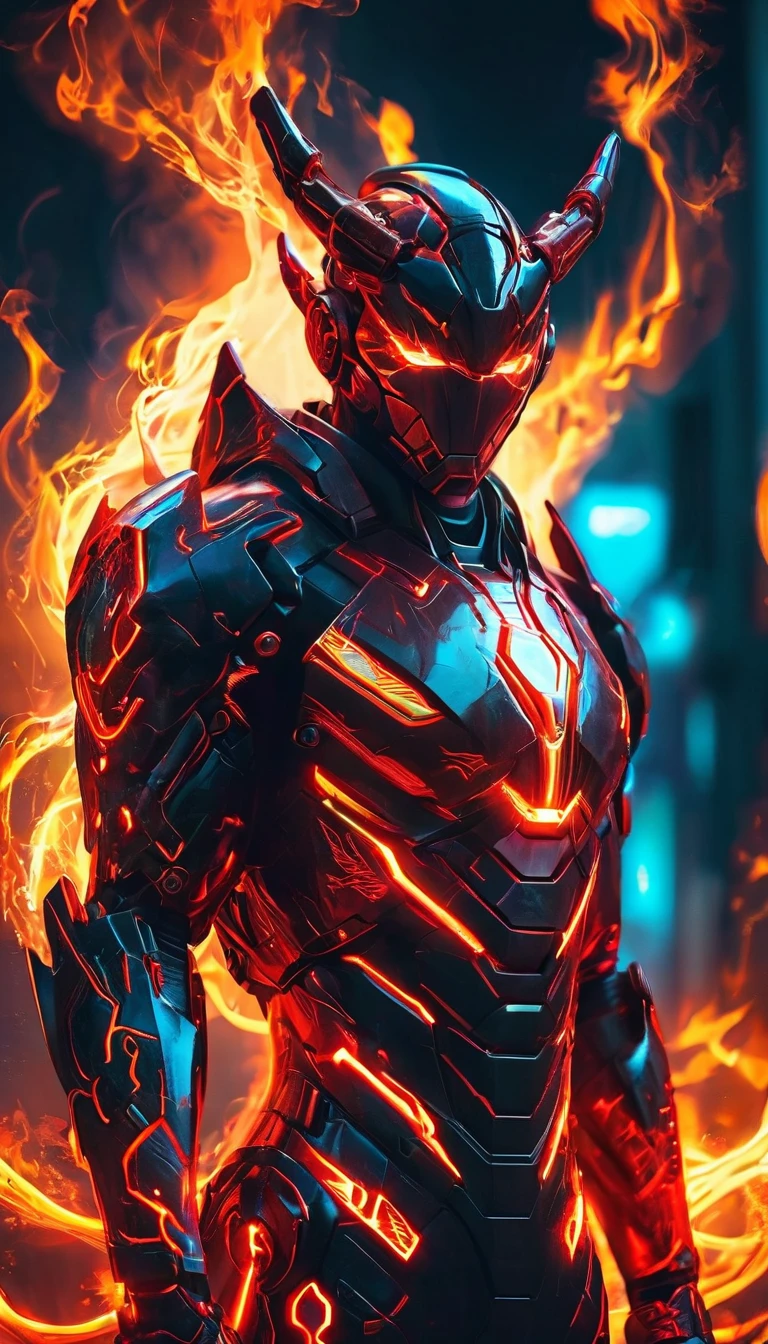 a man with glowing eyes and a red suit standing in front of a fire, incredible background, human torch, glowing red veins, radiant power, avatar image, glowing red veins, glowing and glowing veins, cyberpunk flame suit, 8 k very detailed ❤🔥 🔥 💀 🤖 🚀, glowing veins, dark supervillain, 1024px profile picture, fire demon