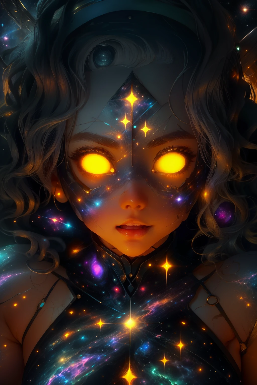 (This is a beautiful and colorful zoomed out fantasy cinematic image.) Generate a (blind) zombie woman with curly hair and milky white eyes. Her face is extremely important and is beautiful with puffy lips, dirty skin, and perfect features. (Her eyes are important.) Her eyes are pure white. Her clothing is silk and torn. Her face and (body) have artful scars and marks. Include fantasy, masterpiece, ornate, cute, colorful, ((in action)), ((shirome eyes:1.3), compelling, energetic, ((light celestialskin body)), ((zoomed out)), (active pose body)