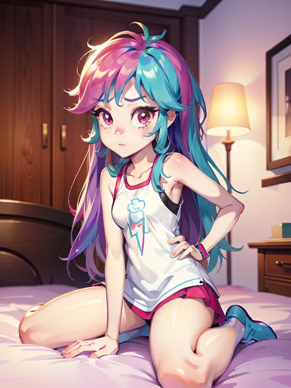 Un sexy twilight sparkle con ropa interior, realista, en la cama, helado