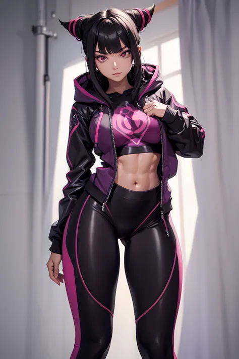 juri han,extremely long hair perfect anatomy 1 girl tall solo curvy ((muscular)) hoodie leggings toned body