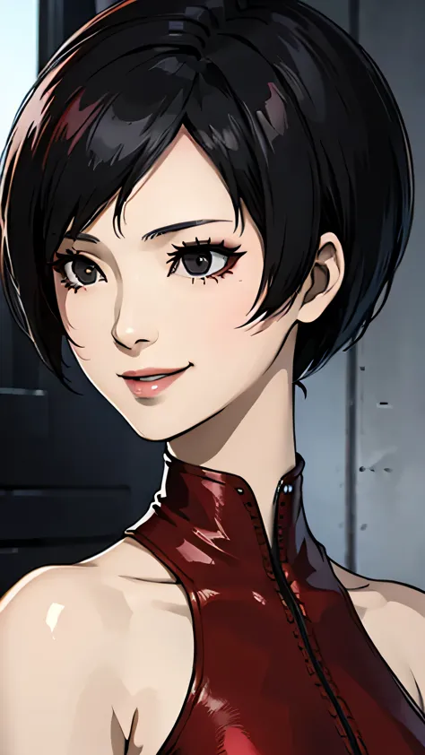 Ada wong, portrait smile, Black eyes, red dress