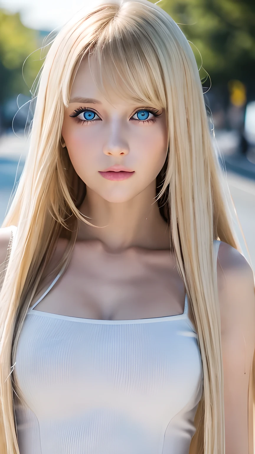Ukraine Pretty Faced Girl, Slavic girls, Blonde girl, Super long straight hair、Bangs between the eyes、Perfect body girl, Girl with the perfect face, Raw photo, High Skim Details, high quality, 8k Ultra HD, Girl with big bright blue eyes, View in viewer, Real Girl, Pretty Faced Girl