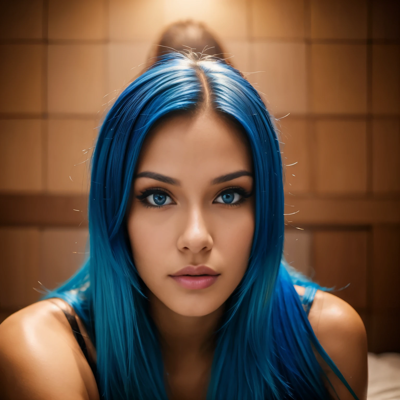 Chica hermosa, Brazilian model, 21-year-old, electric blue hair model, mirando a la camara, mujer de rostro hermoso, mujer de cabello largo, 